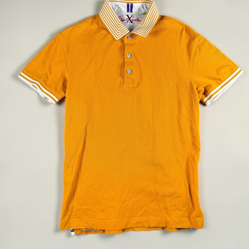 Robert Graham Mens Tailored Fit Polo Shirt Orange Striped Collar Size M